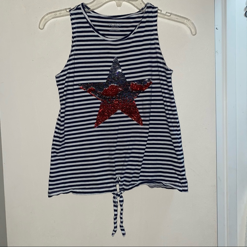 Star and Stripes Sequined Tank with Tie Knot